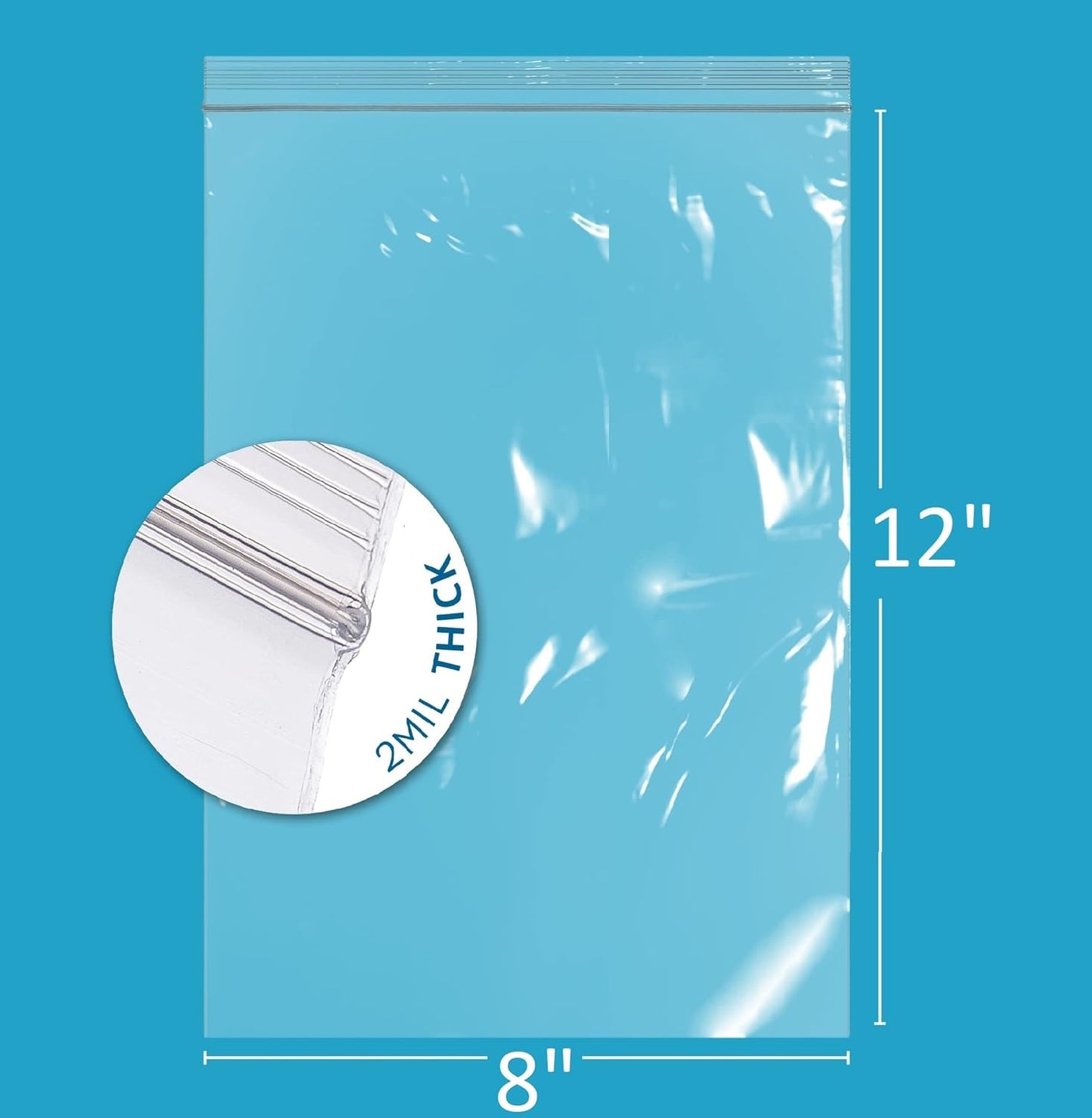 GPI - 8" x 12", Pack of 100, Clear Plastic Reclosable Zip Bags, 2 Mil Thick, Zip Poly Bags with Resealable Lock Seal Zipper For Food, Apparel, Medical, Household & Office Supplies