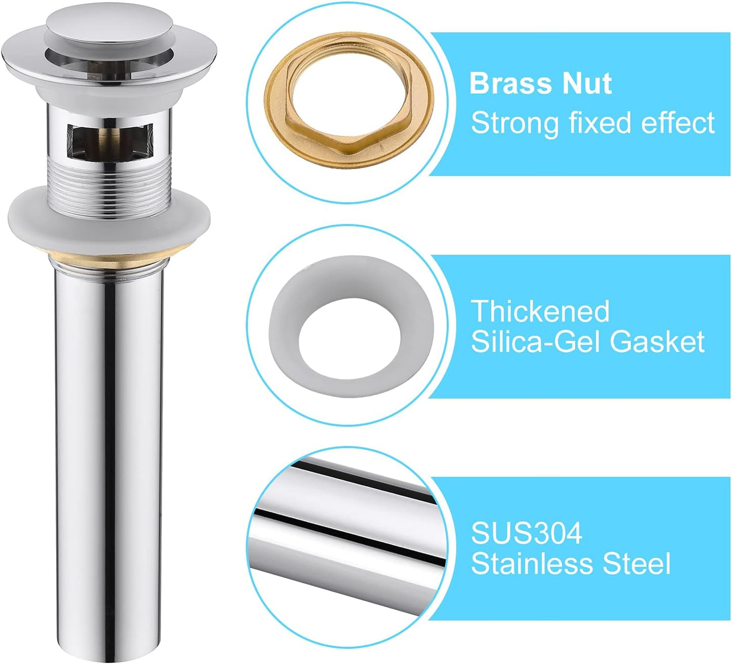 CREA Bathroom Sink Drain Chrome, Sink Stopper Pop Up Drain for Bathroom Vanity Kitchen Sink with Overflow