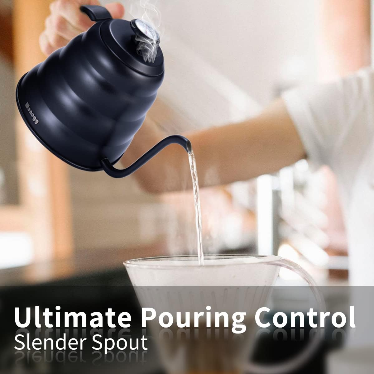 Pour Over Coffee Kettle with Thermometer for Exact Temperature 40 fl oz - Premium Stainless Steel Gooseneck Tea Kettle for Drip Coffee, French Press and Tea (Black)