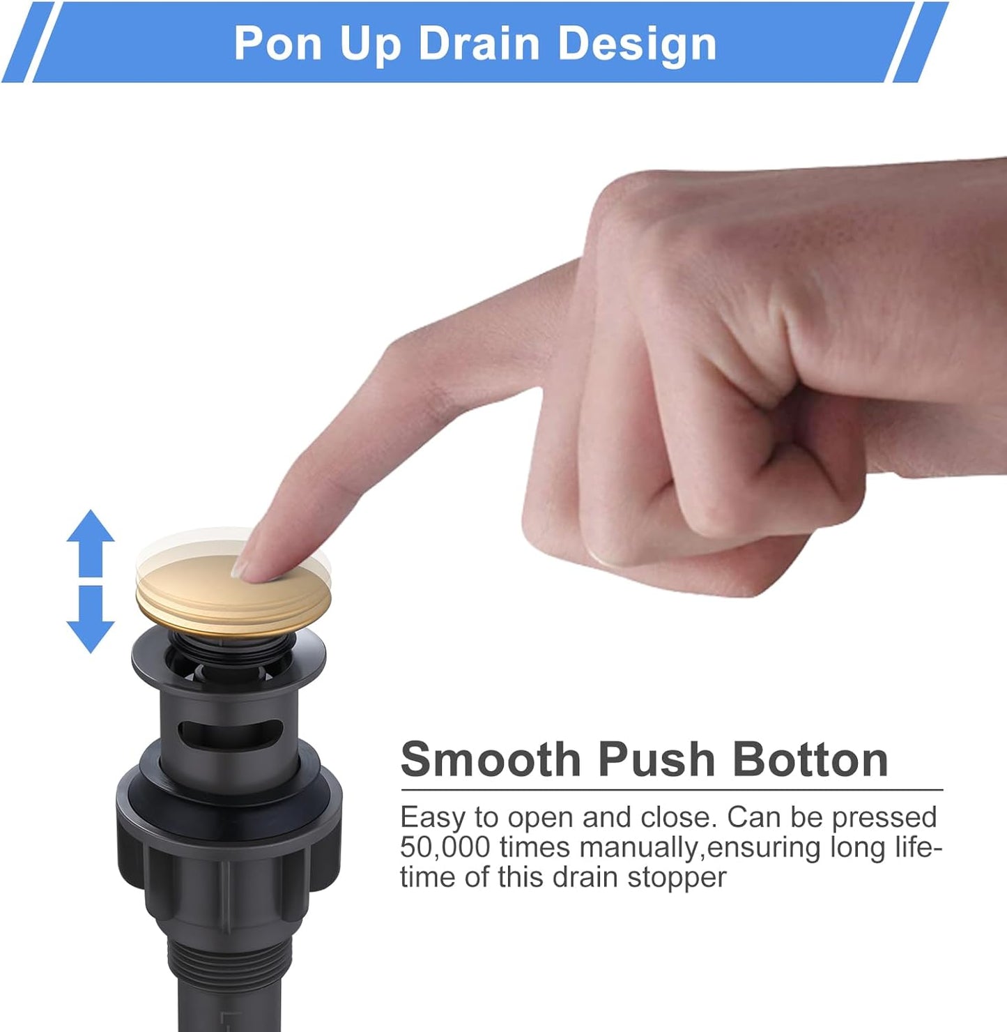 ARCORA Bathroom Sink Drain with Overflow 2 Pack, Brushed Gold Pop Up Drain Stopper Vanity Vessel Sink Clicker Drain Stopper