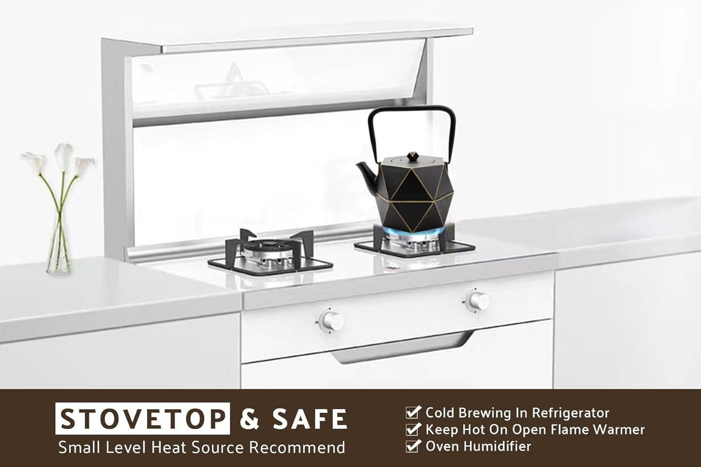 Toptier Cast Iron Teapot, Stovetop Safe Japanese Cast Iron Tea Kettle, Diamond Design Tea Pot with Removable Infuser for Loose Tea, 30 Ounce (900 ml), Black