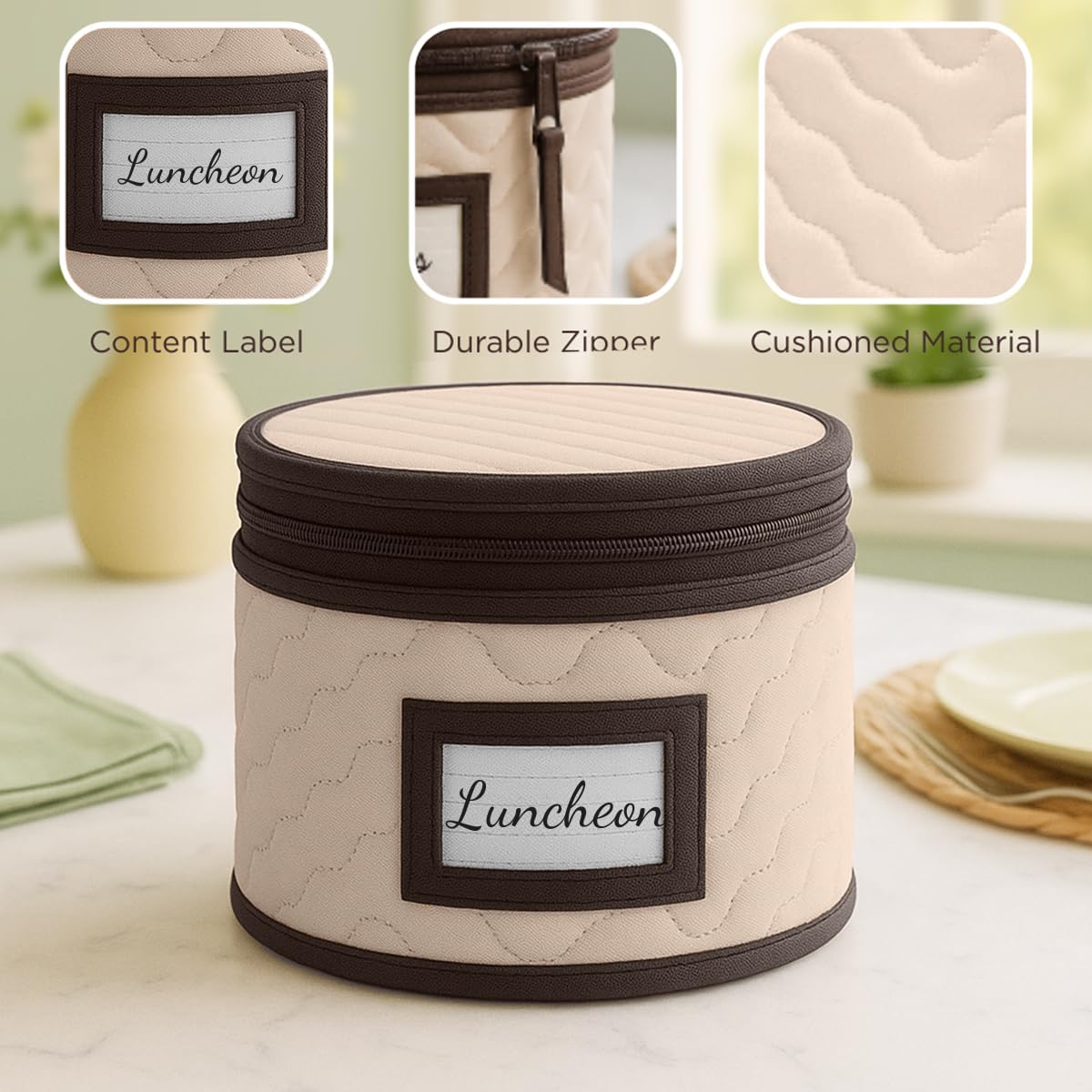 Serving Platter Storage - Quilted Microfiber China Organizer Box with Dividers, Protects & Organizes Up to 12 Plates of 10" - Ideal for Seasonal Dishware Protection