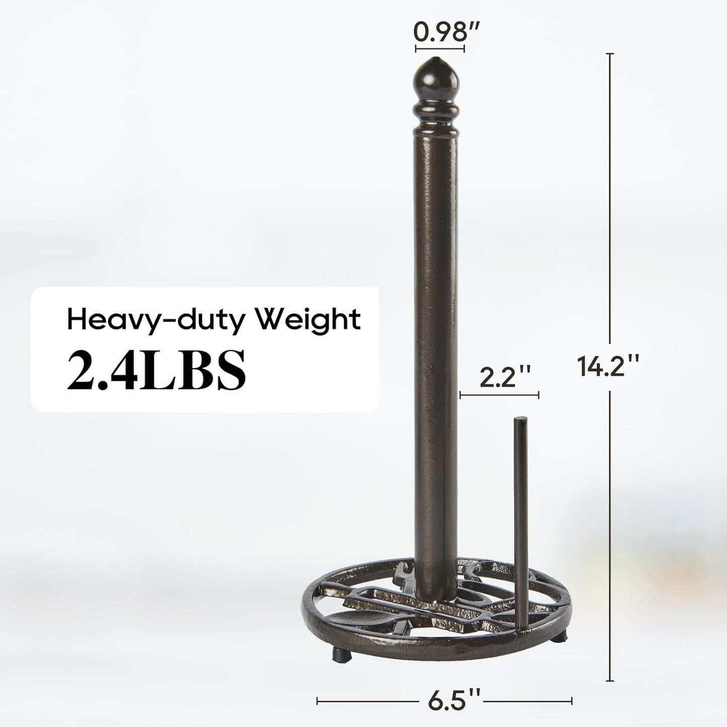 JOGREFUL Paper Towel Holder Stand, Cast Iron Kitchen Paper Towel Countertop Vintage Stand with Weighted-Base, Bathroom Organization for Family Standard Large Size Roll Paper, Gourd Top, Coffee Gold