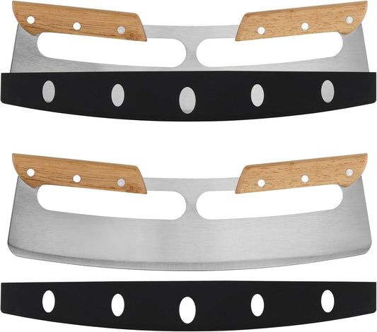 2 PCS 14 Inch Stainless Steel Pizza Cutter Rocker, Pizza Slicer Knife Wheel, Pizza Cutter Rocker with Wooden Handles and Plastic Cover, for Kitchen Party Cutter Pizza Bread