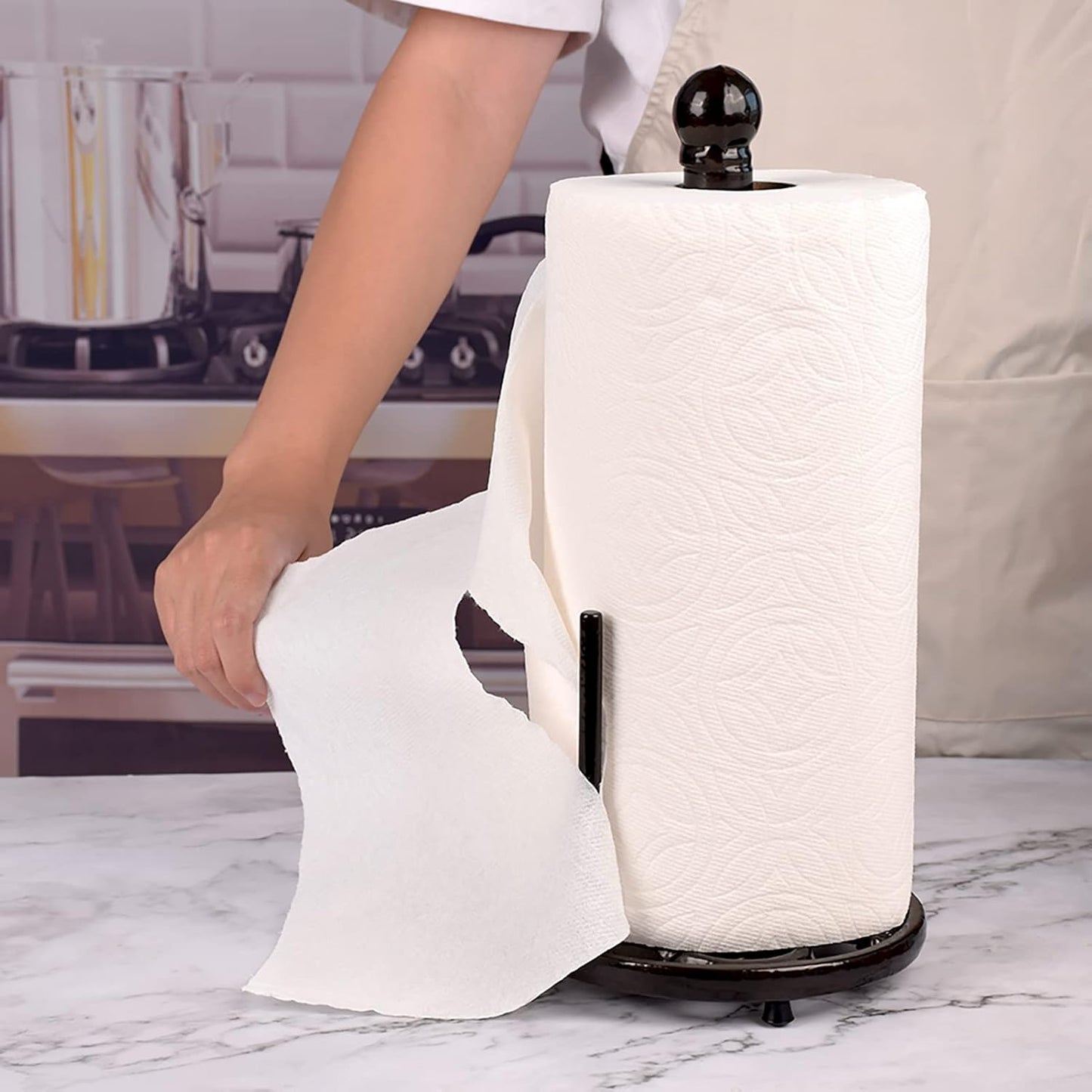 Vintage Paper Towel Holder - Cast Iron Kitchen Countertop Decor, Easy Tear, Coffee Gold