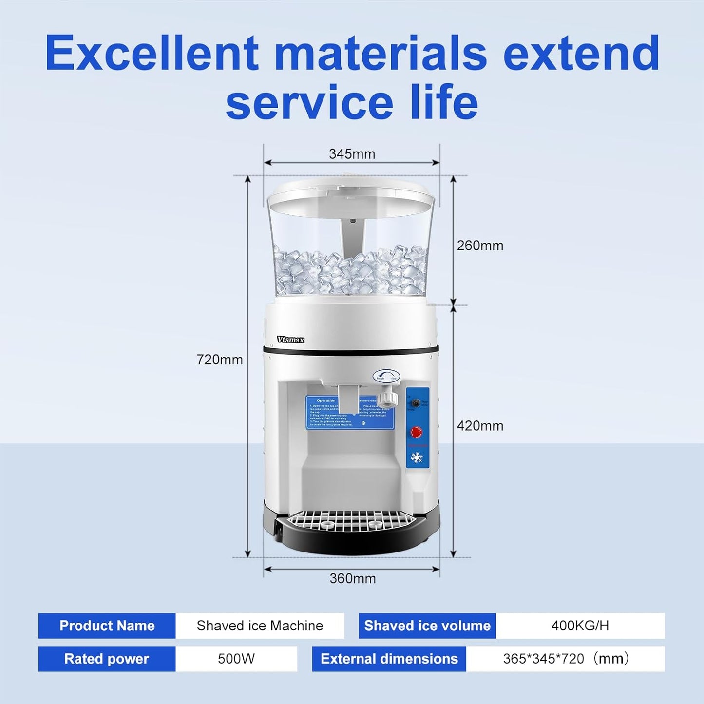 400W Commercial Snow Cone Machine with Safety Switch & Emergency Button, 1058lbs/ Hr Rotate Speed & Strong Power Tabletop Electric Shaved Ice Machine for Parties Events Snack Bar(12.6Qt)