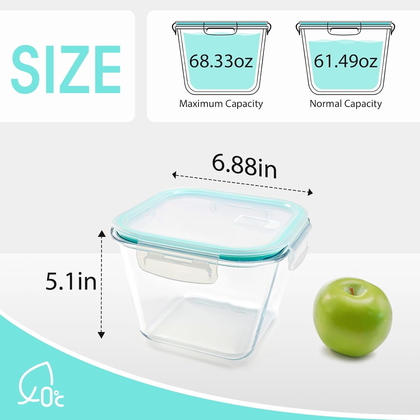 NUTRIUPS 2.0L Large Glass Food Storage Containers,6.8×5in Deep Square Meal Prep Containers, Glass Microwave Bowls with Lids