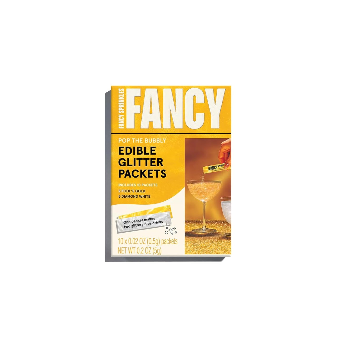 Fancy Sprinkles Pop The Bubbly Edible Glitter Packets Portable & On-The-Go for Sparkling Drinks, Champagne, Cocktails, Wine, Beer, & more. (1 Pack)