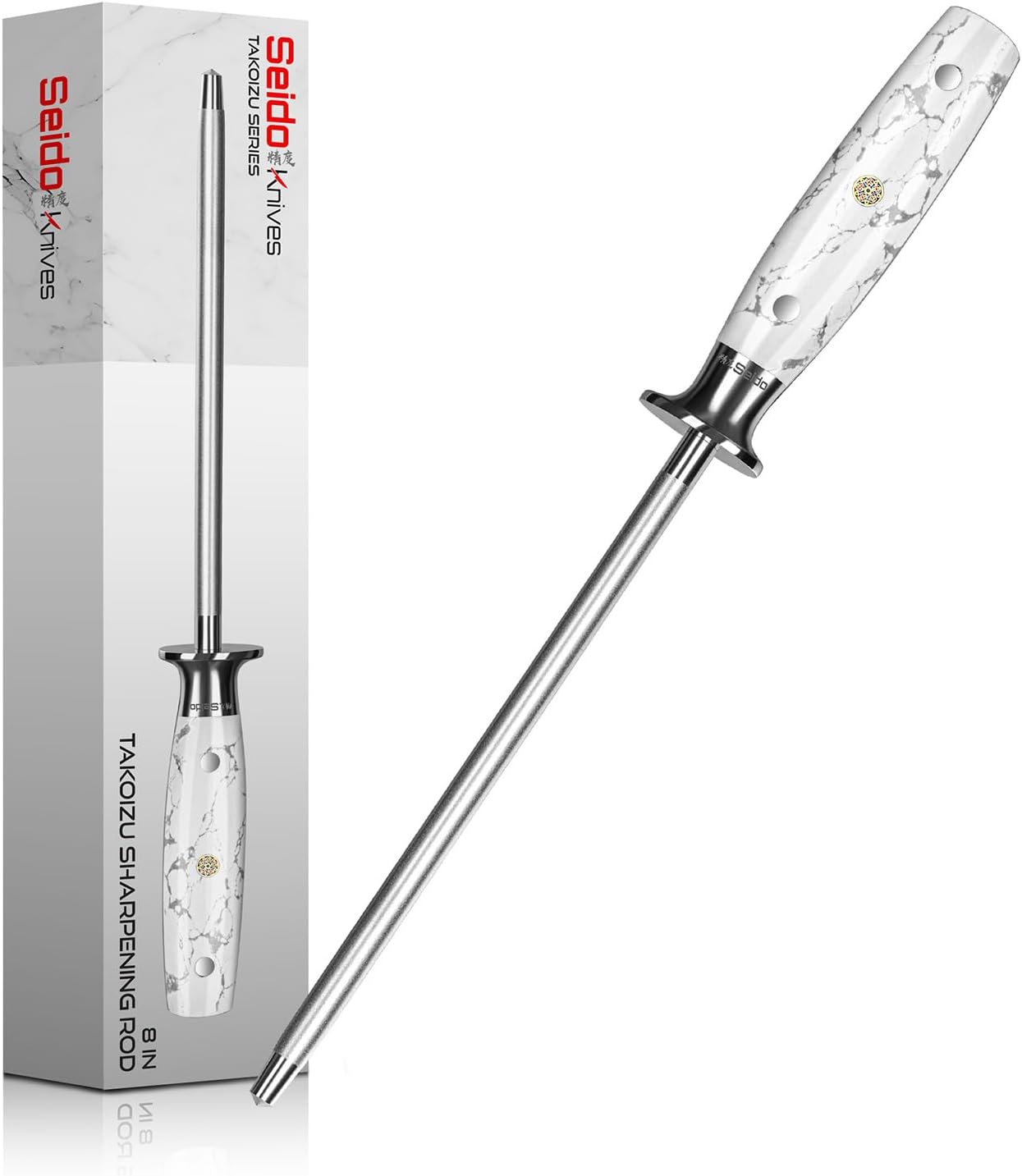 Takoizu 8-Inch Sharpening Rod – Diamond-Coated, Long-Lasting Knife Sharpener, White Turquoise Handle