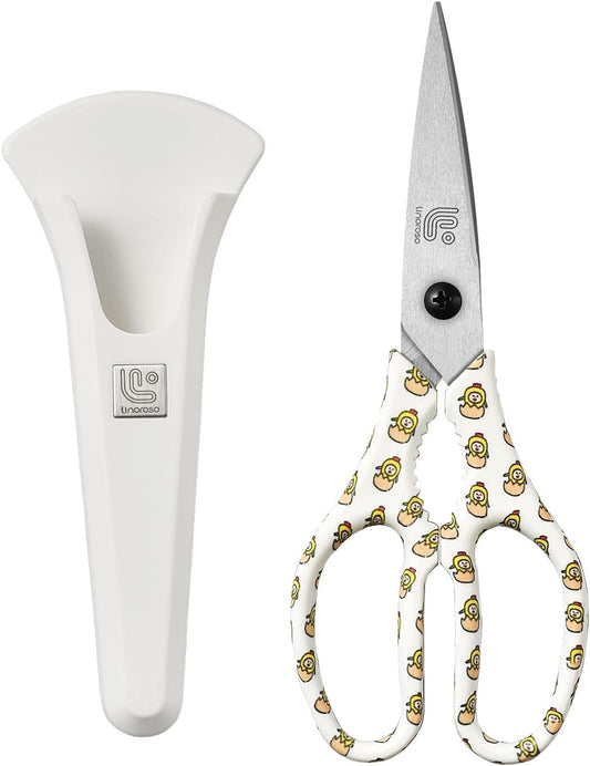 Linoroso Kitchen Scissors Heavy Duty Kitchen Shears with Magnetic Holder Made with Japanese Steel 4034, Multipurpose Ultra Sharp Cooking Scissors for Meat/Vegetables/BBQ/Herbs/Pizza (Graphic,Chick)