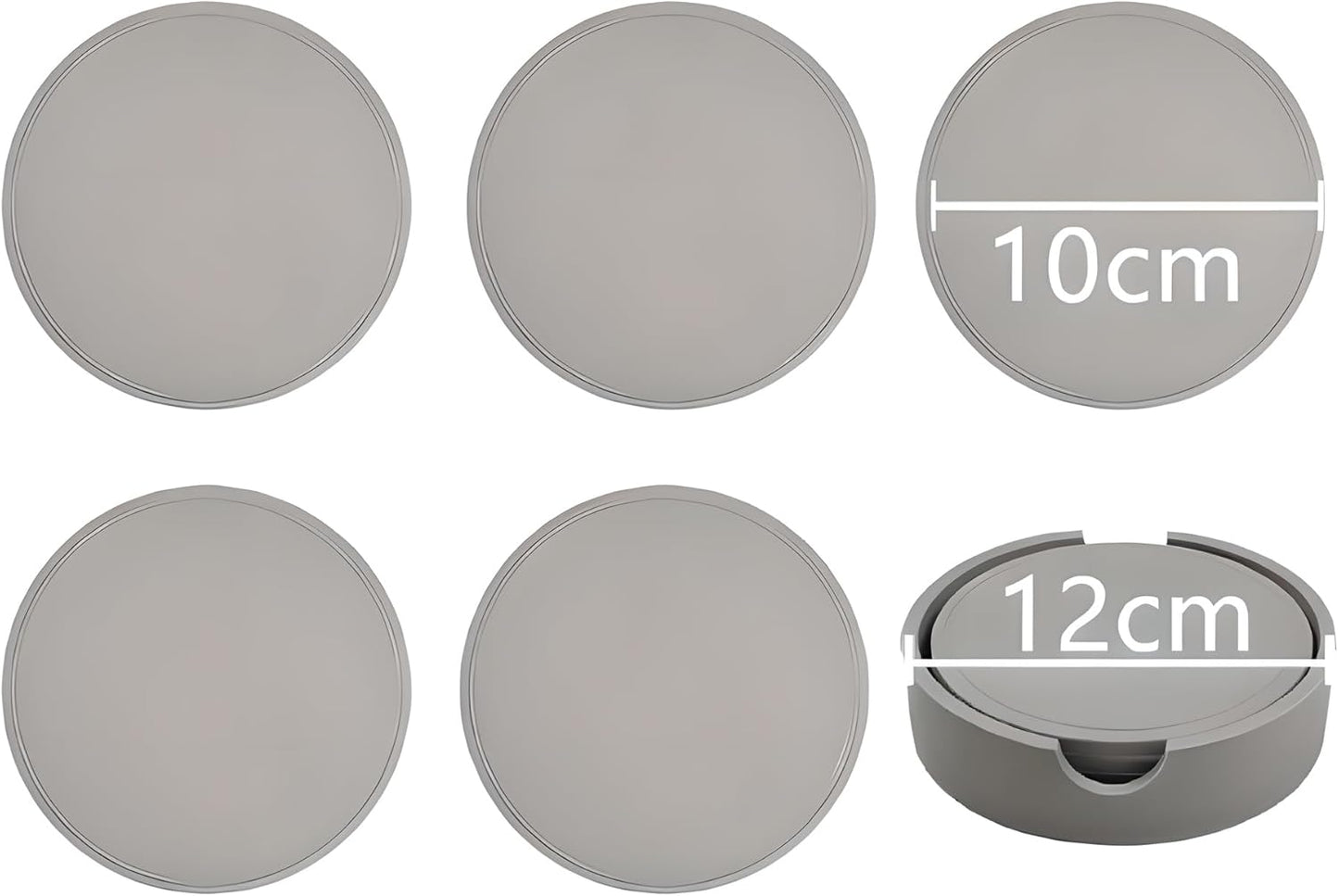 5-Piece Silicone Coasters Set with Holder - 3.9“ Non-Slip & Anti-Overflow Design for Hot/Cold Drinks | Thickened Kitchen & Living Room Decor, Housewarming Gifts for Men (Coffee, Beer, All Cup Types)