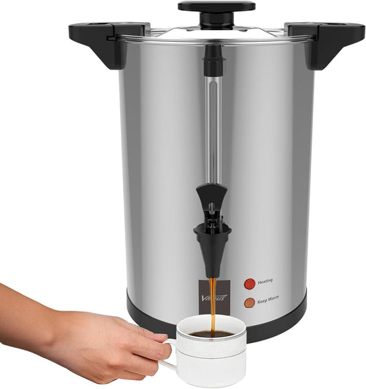 Valgus Commercial Coffee Urn 32-Cup 6L Stainless Steel Large Coffee Maker with Percolator Electric Hot Water Dispenser for Party, Office, Wedding
