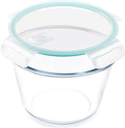 NUTRIUPS 2.1L Glass Food Storage Containers with Lids, 7.6×5in Deep Round Meal Prep Containers, Glass Mixing Bowls With Lid