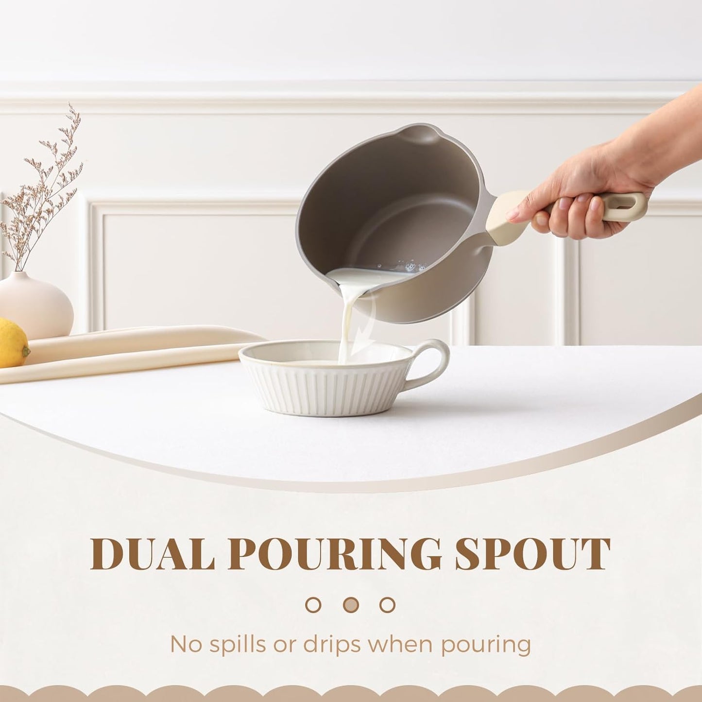 PRICUSIS Nonstick Saucepan Set with Lids, 2QT and 2.7QT Sauce Pan Set, Non Toxic Sauce Pots with Pour Spouts for Multipurpose Use, PFOA Free, Induction Compatible Apricot