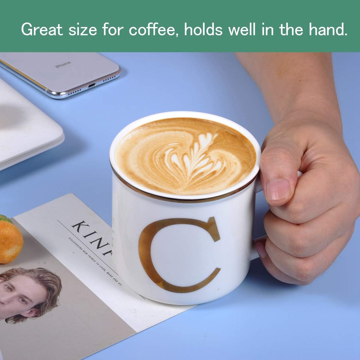 Miicol Ceramic Coffee Mug 16 oz, Monogram Coffee Cup, Golden Initial Tea Mug, Personalized Tea Cup, Unique Gift, Large Mug for Home, Office, Letter C