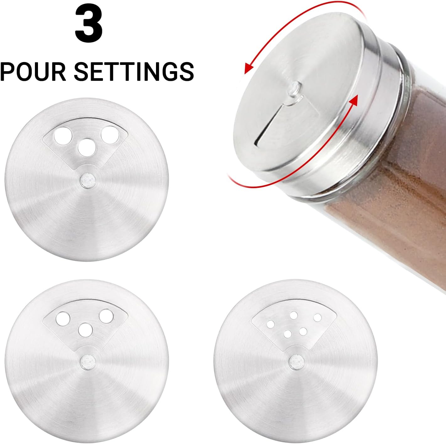 Segarty Spice Jar, 3 Pack 4 oz Glass Spice Jars with Shaker Lids, Clear Seasoning Organizer Spice Containers with Adjustable Pour Holes for Kitchen Cabinet, Salt Shakers with Stainless Lid