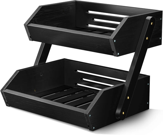 G.a HOMEFAVOR Fruit Basket for Kitchen, 2-Tier Fruit Bowl for Kitchen Counter, Vegetable Storage Stand for Fruit Shop, 15 mm Thickness (BLACK)