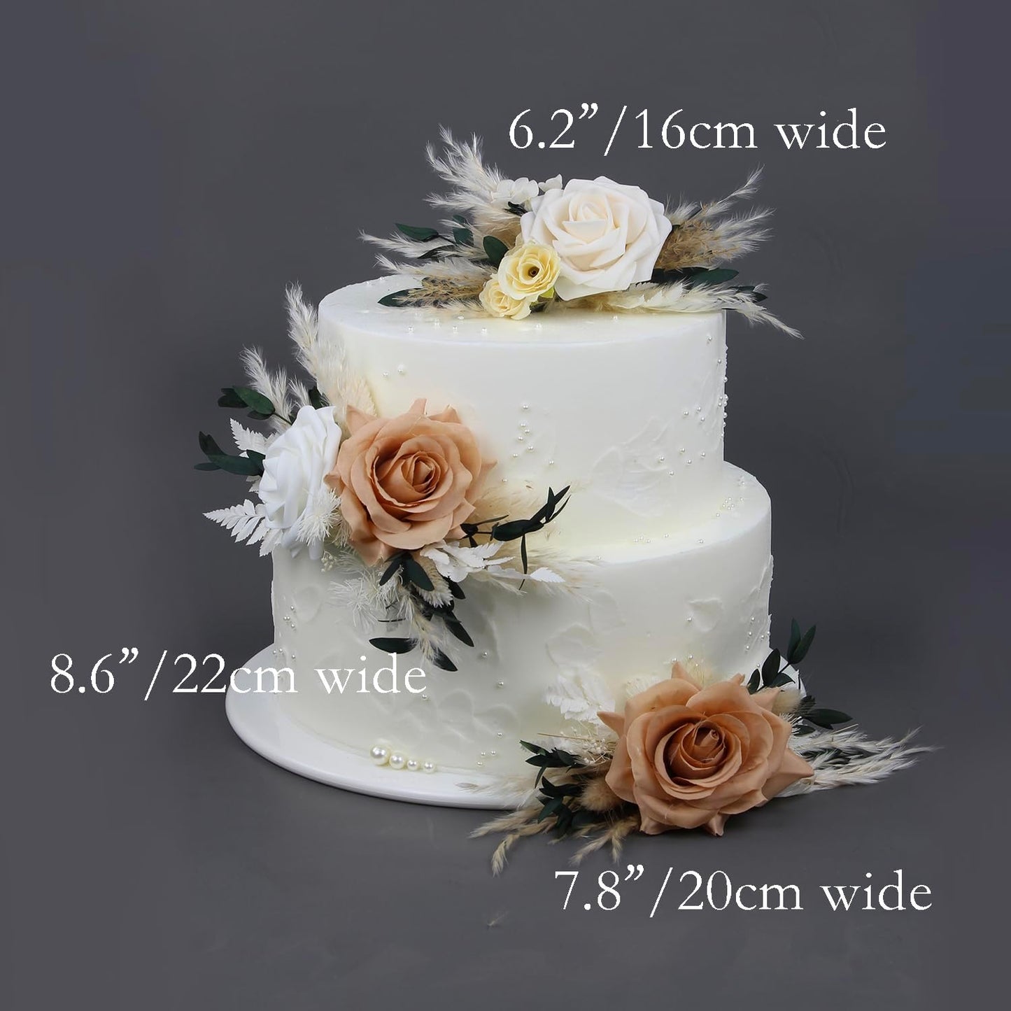 Rinlong 3Pcs Pre-made Boho Cake Toppers Pampas Cake Decorations Birthday Wedding Cake Decorating Flowers Baptism Decor for Women Girls