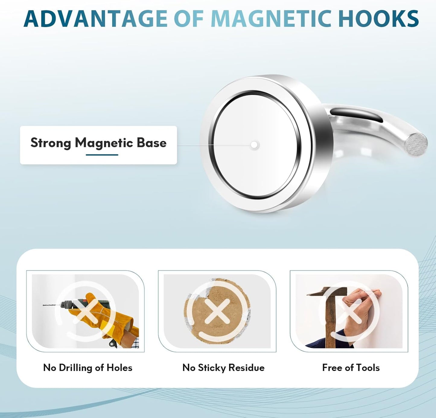 Neosmuk Magnetic Hooks,30lb+ Heavy Duty Earth Magnets with Hook for Refrigerator, Extra Strong Cruise Hook for Hanging, Magnetic Hanger for Curtain, Grill (Silver, 15 Pack)