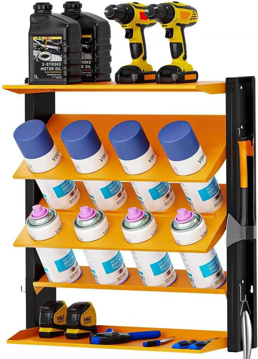 Spray Can Holder, Wall Mount Spray Paint Can Holder, Spray Can Rack with 8 Can Holes & 2 Shelf, Heavy Duty Paint Bottle Organizer for Garage, Home, Shop