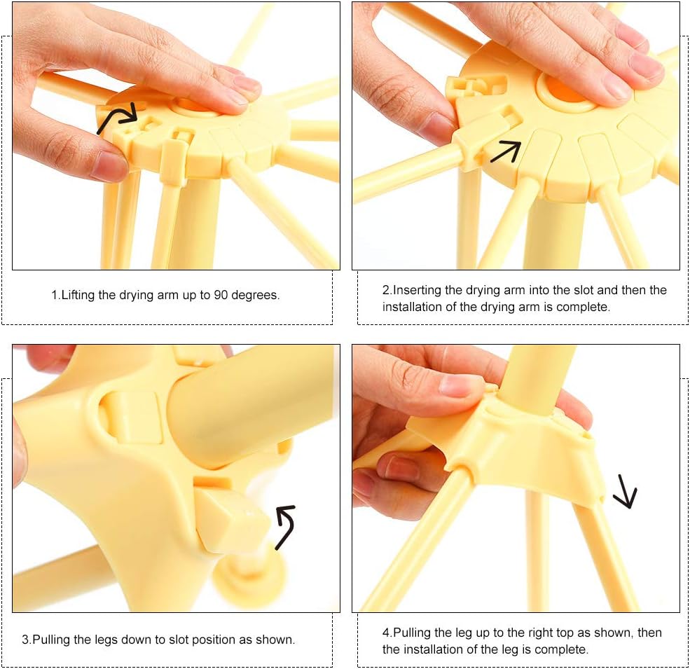 Cambom Foldable Pasta Drying Rack- Plastic Spaghetti Noodle Dryer with 10 Bar Handles Yellow