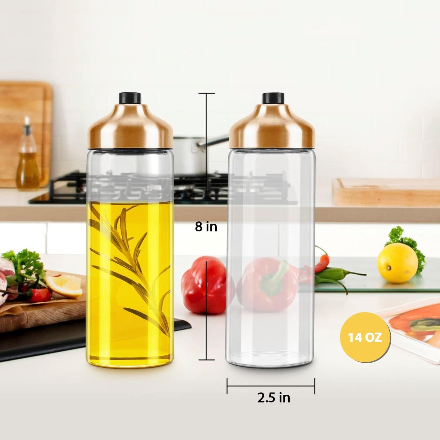 Aelga Copper Kitchen Accessories - Glass Oil Dispenser - Copper Olive Oil Dispenser Bottle for Kitchen with Stainless Steel Spout