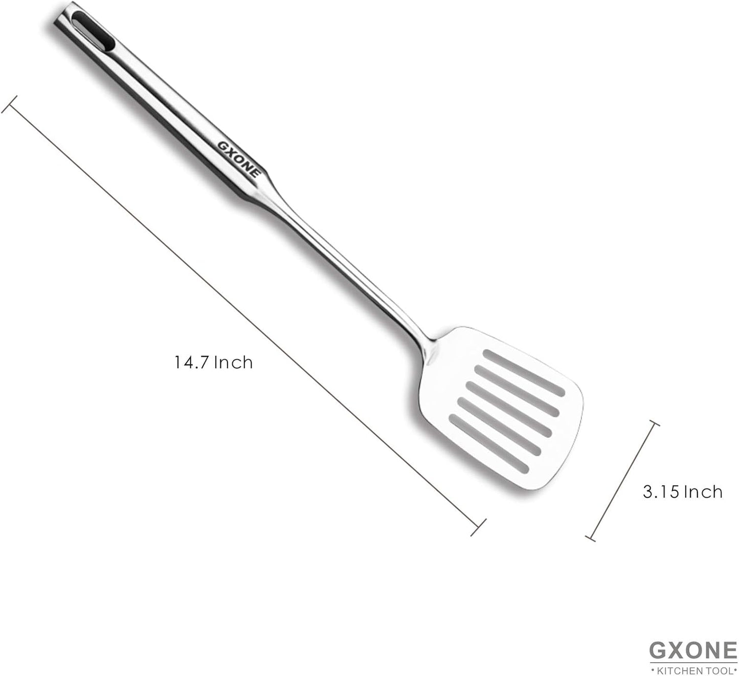 Stainless Steel Slotted Spatula,Cooking Utensil For Kitchen Use With Hollow Handle,Silver/14.9Inch