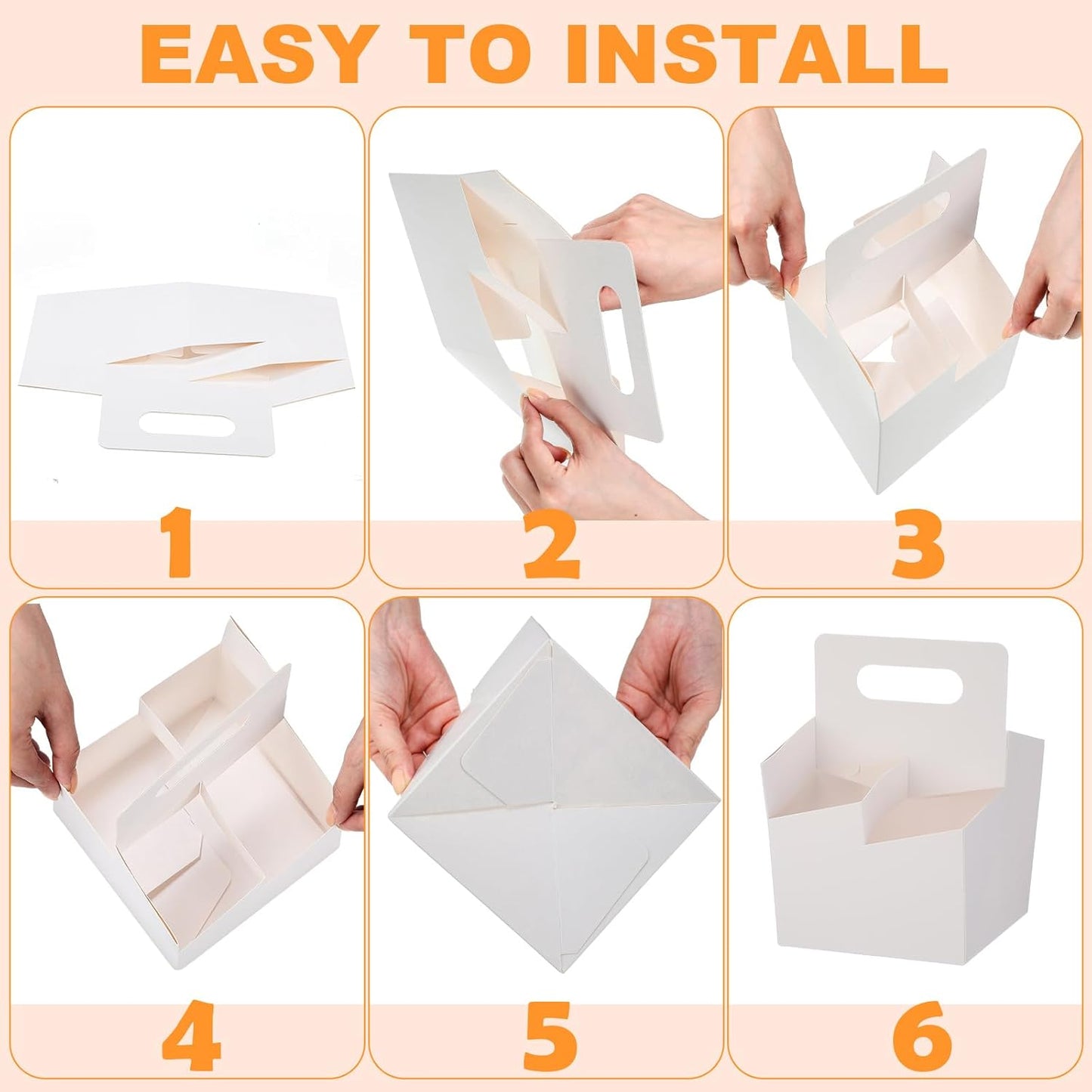 Jetec 4 Cup Drink Carrier with Handle, Kraft Paperboard Beer Carrier, Disposable Drink Holder for Hot or Cold Drinks, 12-16 oz Bottle Holder for Soda and Other Bottled Products(50 Pcs,White)