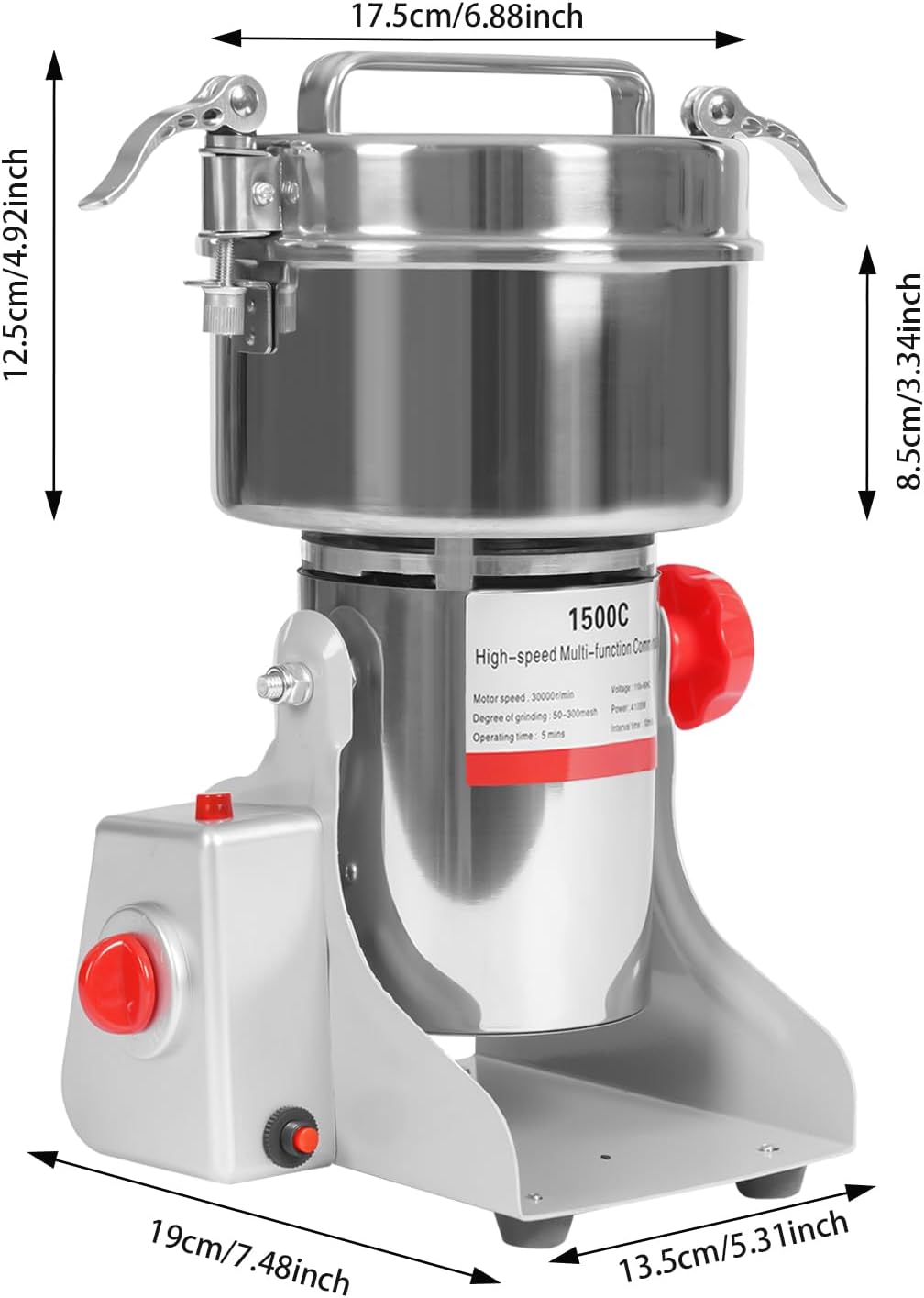 Electric Grain Mill Grinder, 1500g/3.31lbs High-speed 30000r/min Food Grinder, 110V 4100W Countertop Grain Mill for Dry Spice Herbs Grains Coffee Rice Pepper (1500g)