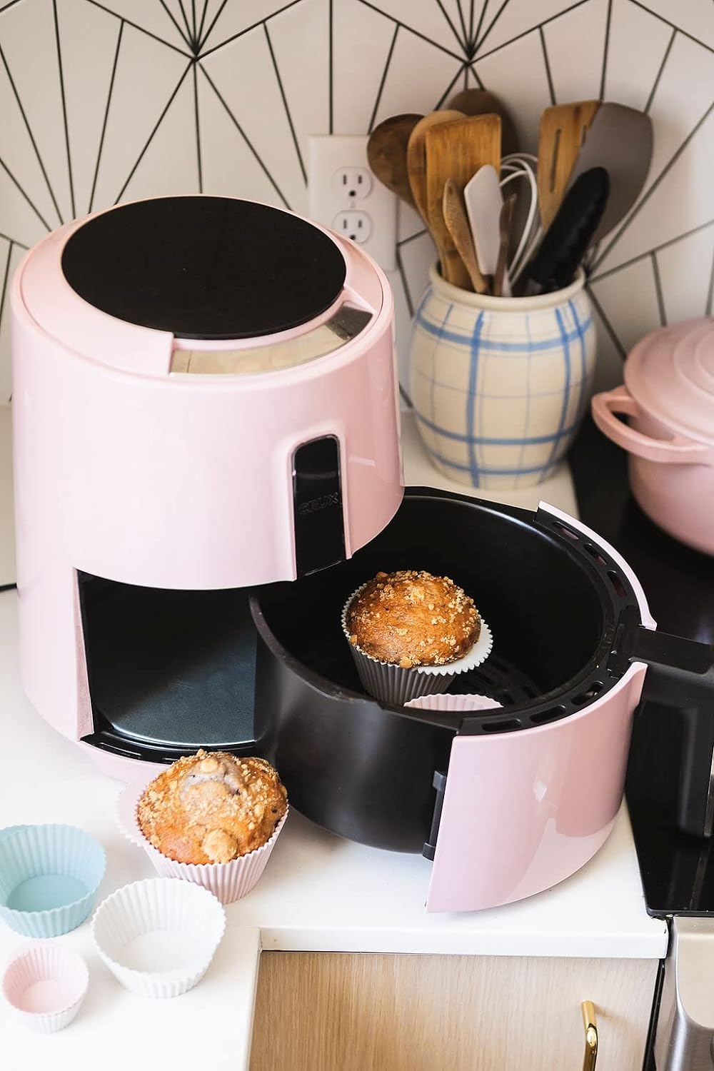 The Silicone Kitchen Reusable Silicone Baking Cups Silicone Muffin Liners for Cupcakes, BPA Free, Mini, 24 Pack, Pink Gray Blue