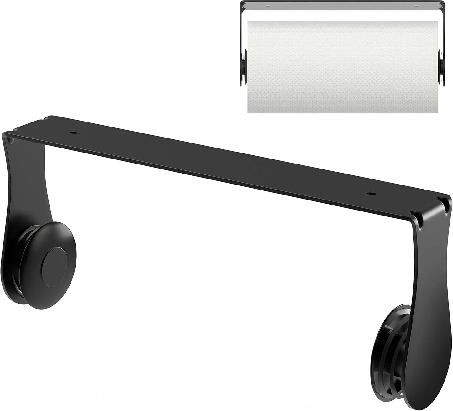 Paper Towel Holder Under Cabinet, Wall Mount, One-Handed Tear, Stainless Steel, Black, Paper Roll Holder with Kitchen Bathroom Farmhouse Essentials Decor Accessories