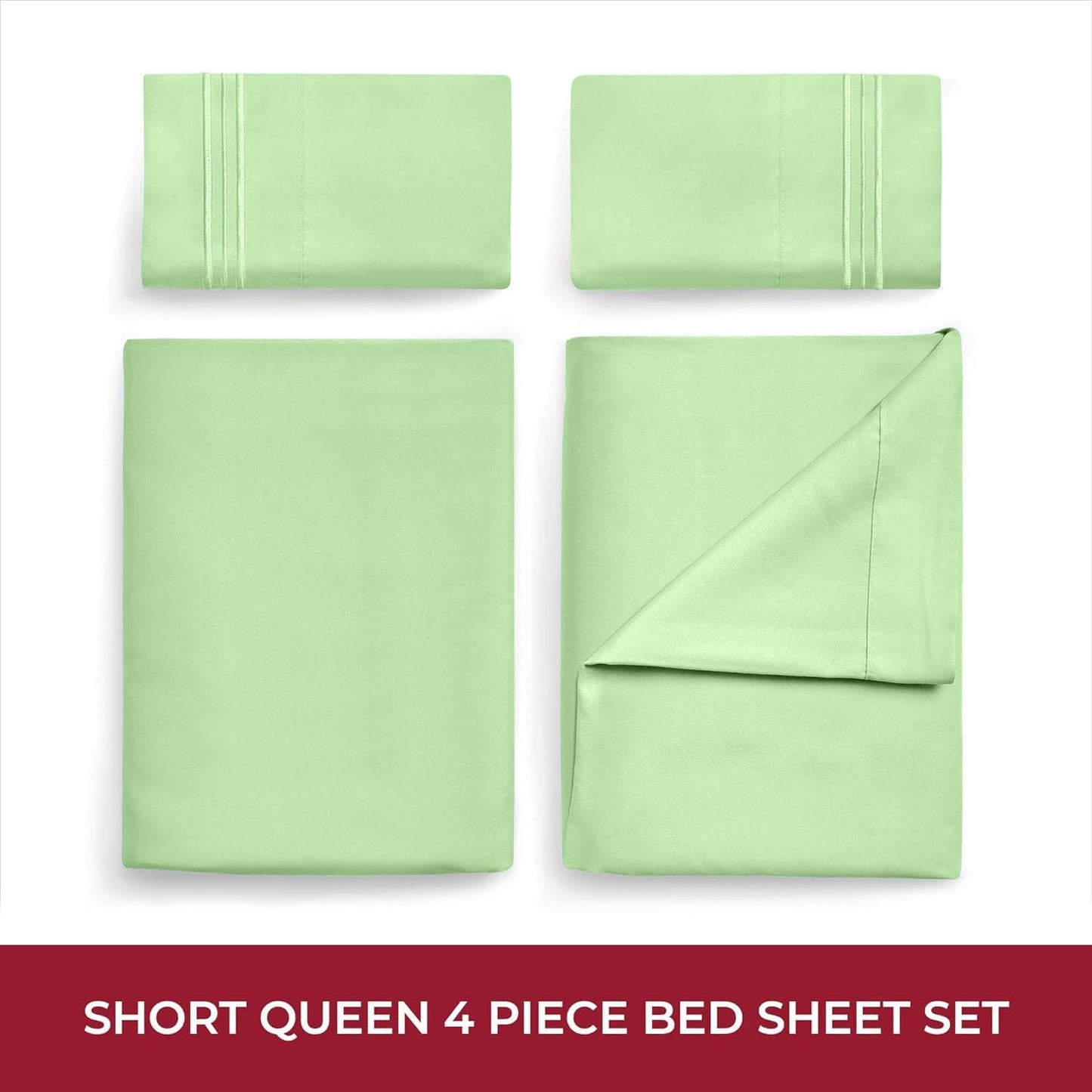Mellanni RV Short Queen Sheets - 4 PC Iconic Collection Bedding - Hotel Luxury, Extra Soft, Cooling Bed Sheets - Deep Pocket up to 10 inch (RV/Short Queen, Pistachio)