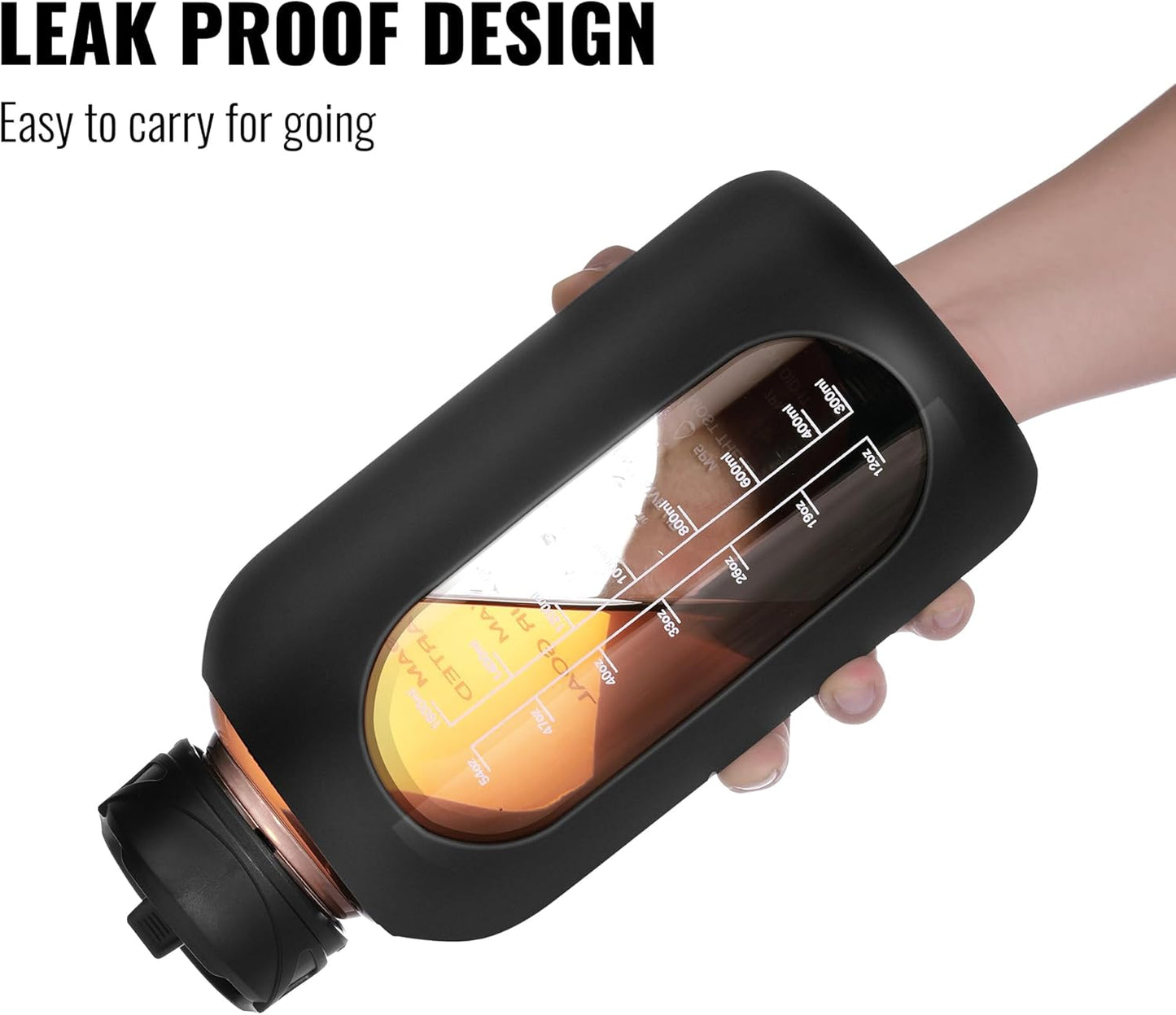 CIVAGO 64 oz Glass Water Bottle Jug with Straw and Handle, Half Gallon Sports Motivational Water Bottle with Time Marker, Wide Mouth Flask Canteen with Silicone Sleeve for Gym, Red