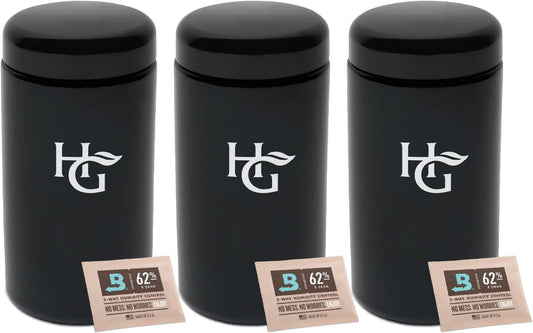 Herb Guard - 2 Oz Airtight Container & Smell Proof Jar (1 Liter) Humidity Pack Keeps Herbs Fresh for Months [3 Pack]