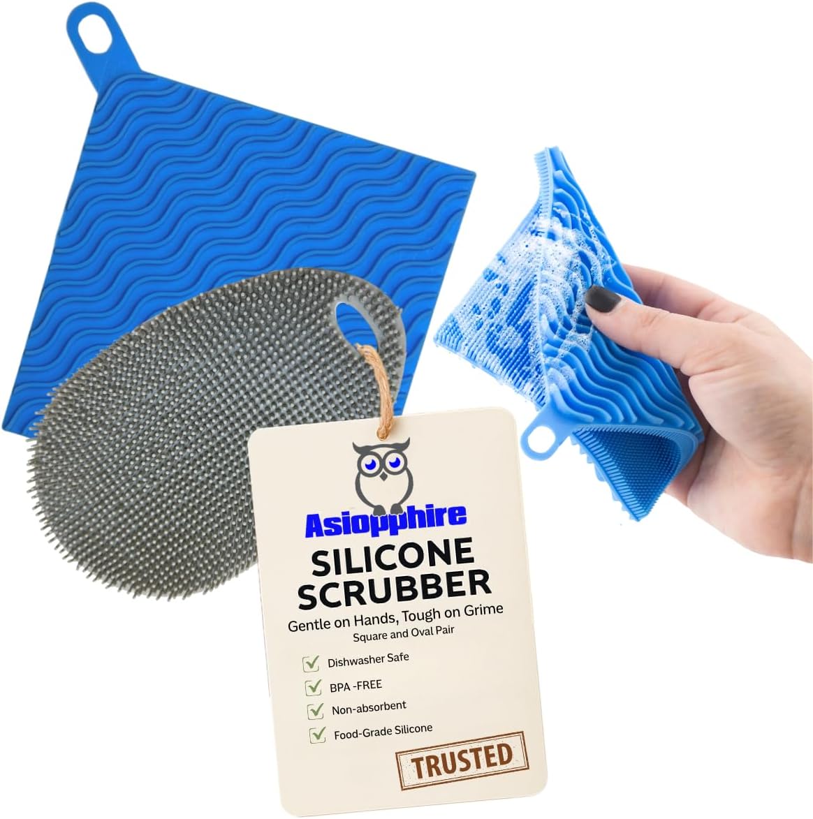 Silicone Dish Sponge Dish Scrubber (Oval and Square) - Dual-Sided, Food Grade Silicone Sponges for Dishes and Housecleaning 2-Pack