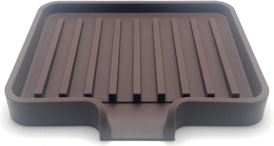 Happitasa Silicone Soap Dish Tray and Sponge Holder with Drain Chute, Pack of 2 | Bathroom and Kitchen Sink Organizer Caddy (Dark Chocolate, 5.2"x4", 7.2 Ounces)