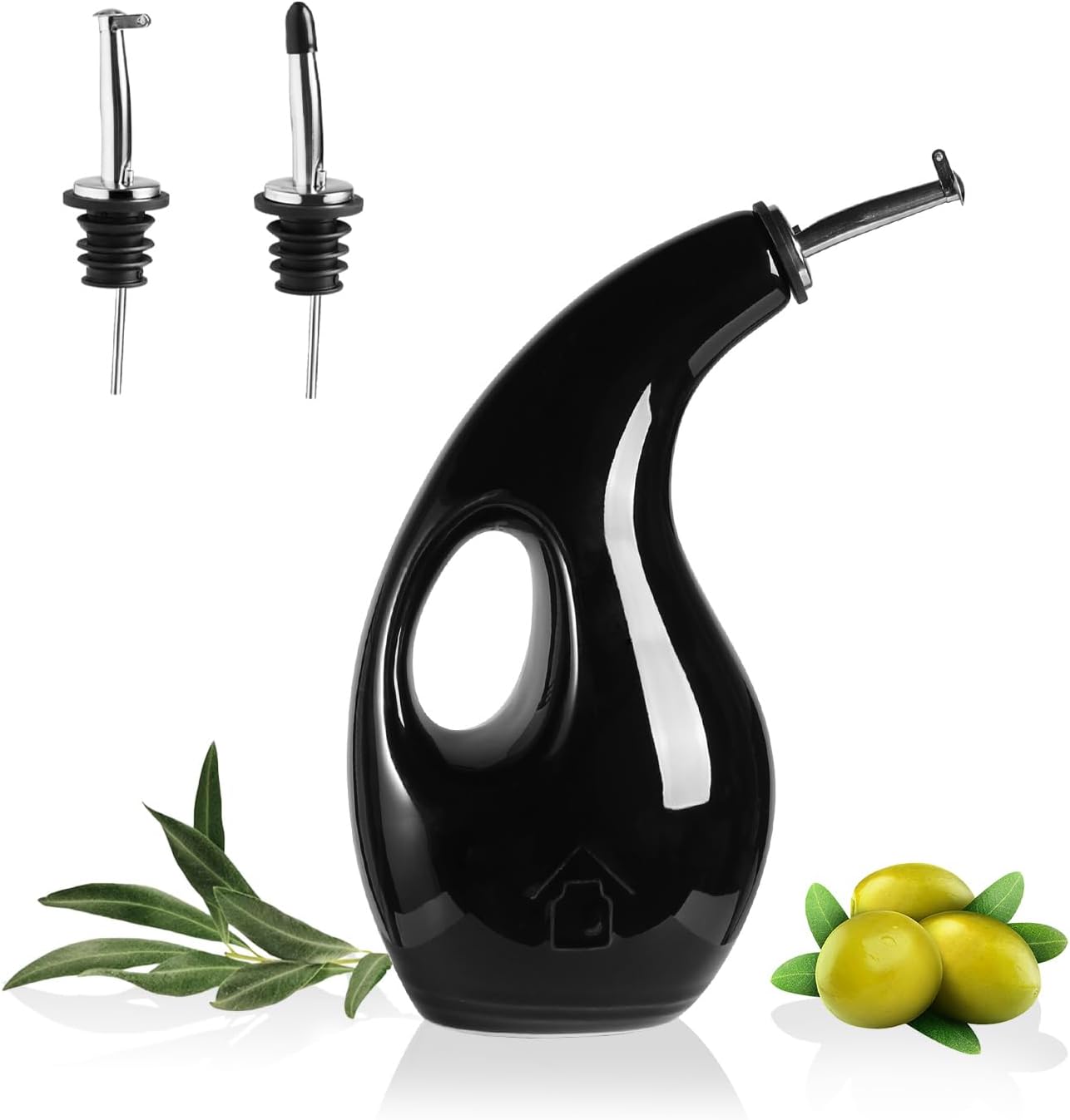 Sweejar Ceramic Olive Oil Dispenser Bottle,24 Oz Opaque Cruet Protects EVOO Oil to Reduce Oxidation, Suitable for Storage Vinegar, Coffee Syrups, Liquids (Black)