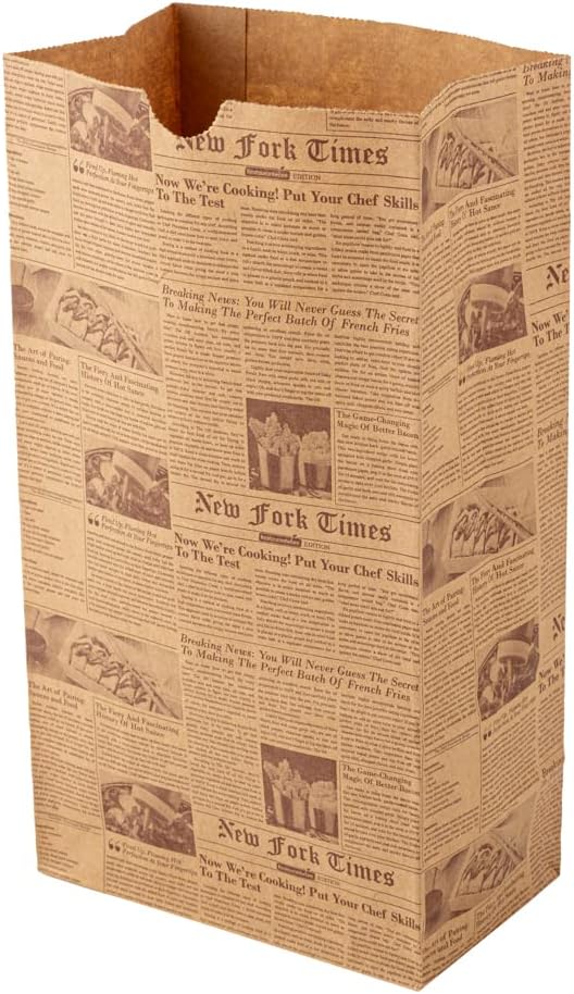Restaurantware Bag Tek 6 Lb Disposable Lunch Bags 100 Sturdy Take Out Bags - Flat Bottom Microwavable Kraft Newsprint Design Paper Bags Freezable Great For Restaurants Cafes And Bakeries