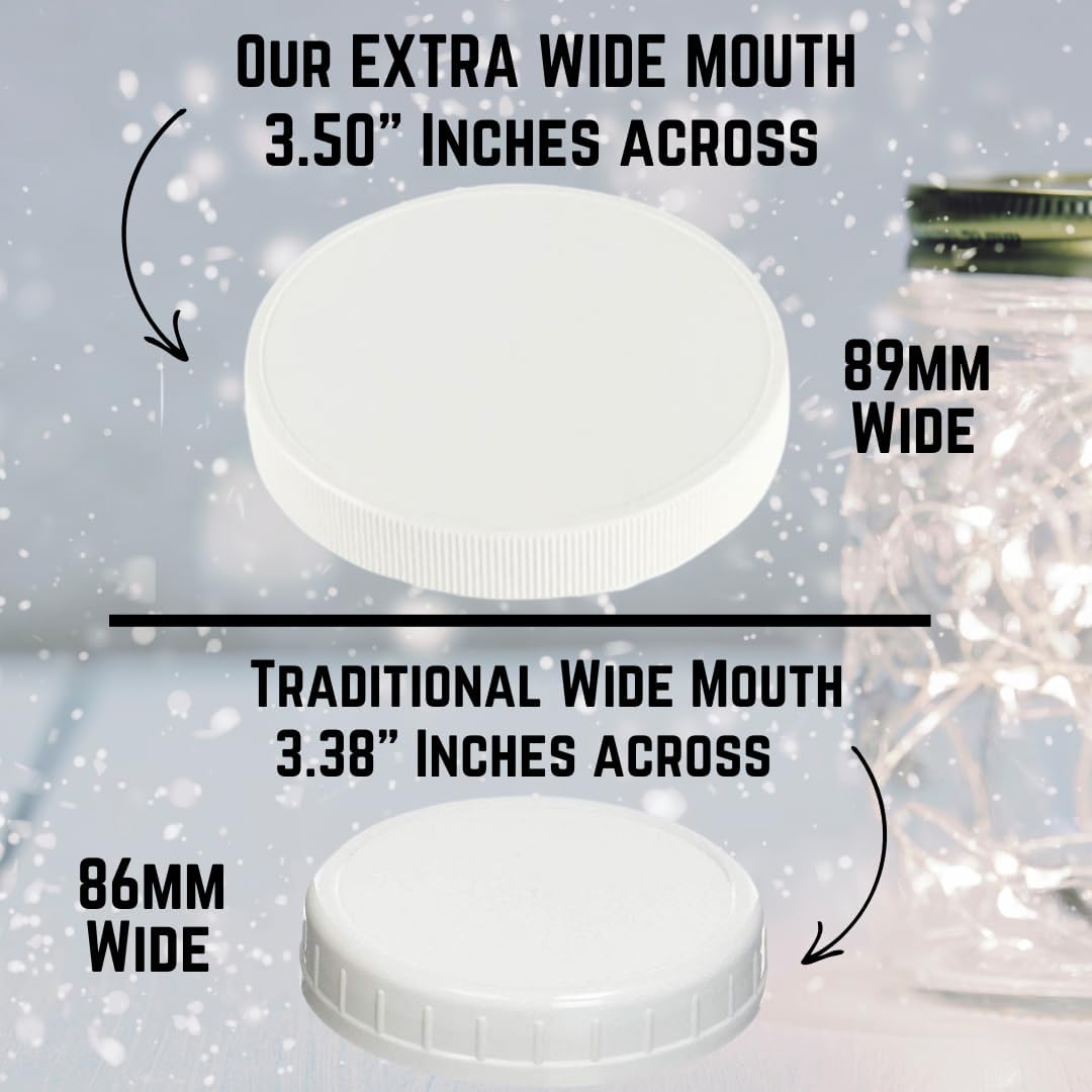 JARMING COLLECTIONS Mason Jars - 16 oz Glass Extra Wide Mouth Pint Storage Jars with White Plastic Lids - Made in USA (6 pack)