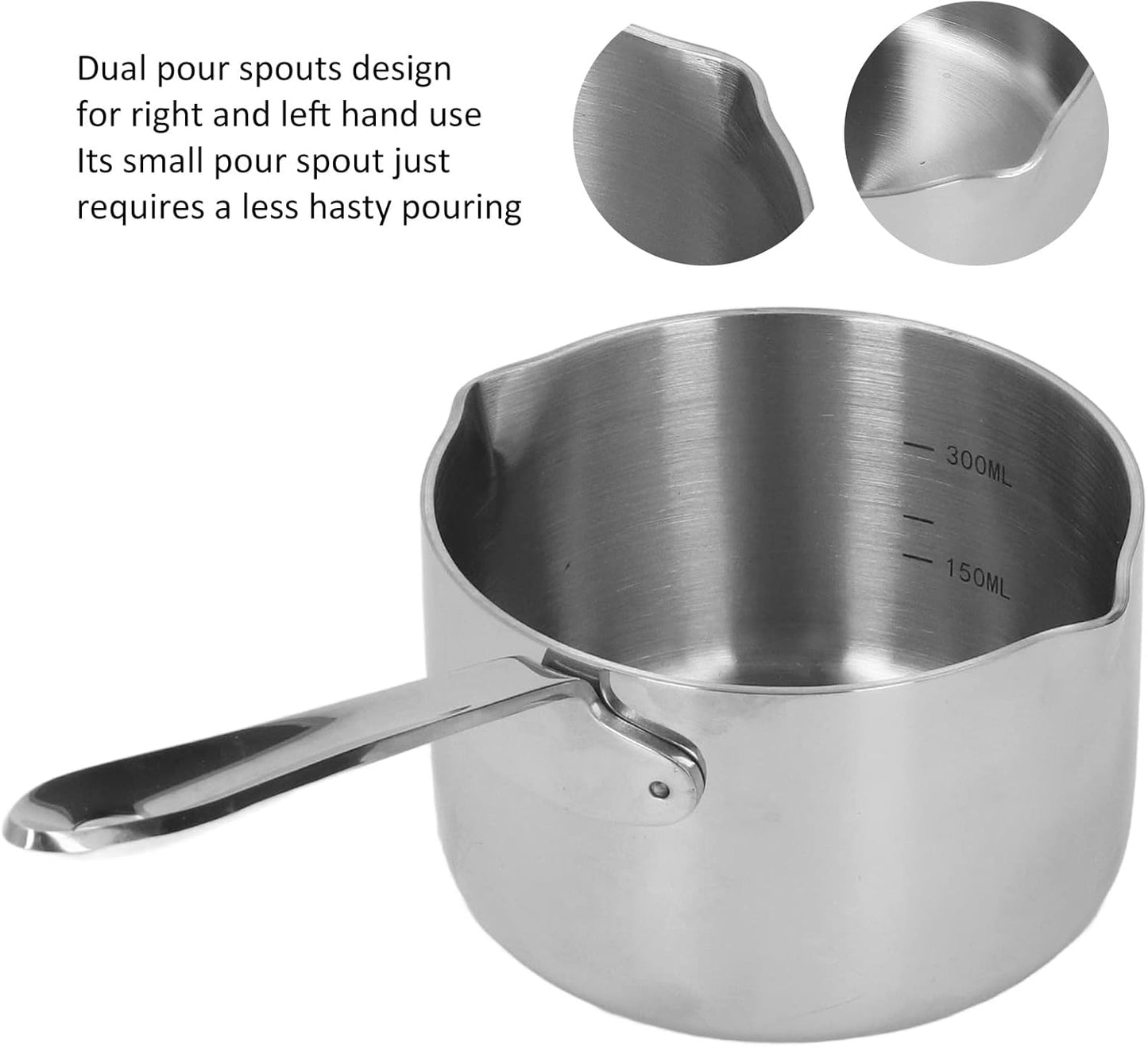 Butter Warmer, 300ml Mini Milk Warmer Pot Stainless Steel Coffee Pots Saucepan Butter Melting Pot with Dual Pour Spout for Coffee Tea Soup Warming