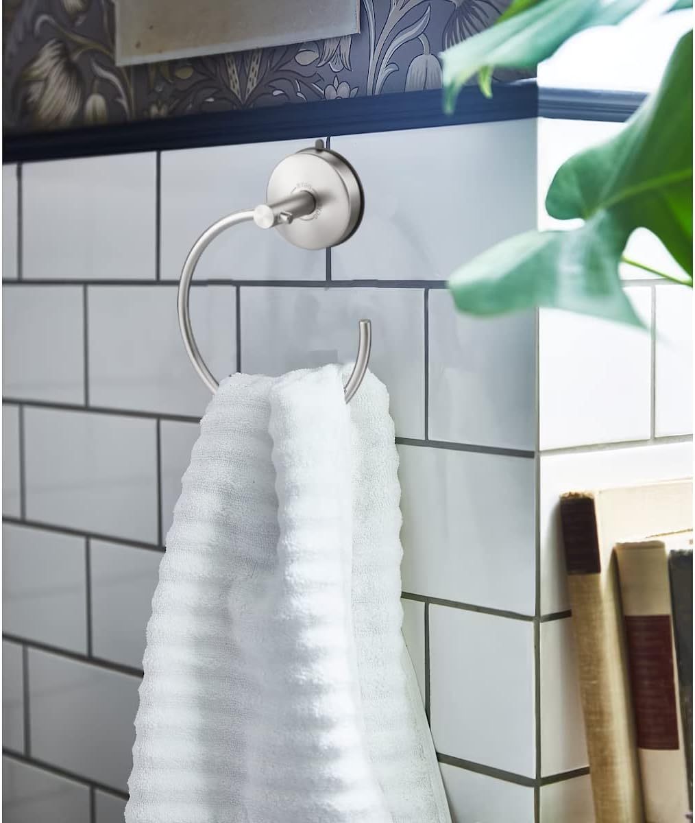 DGYB Suction Cup Hand Towel Ring Brushed Nickel Hand Towel Holder for Bathroom Wall SUS 304 Stainless Steel Kitchen Towel Hanger