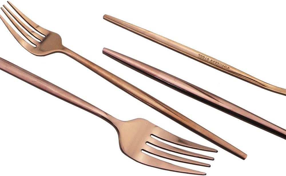 Rose Gold Silverware Set, JASHII 20-Piece Stainless Steel Flatware Cutlery Set for 4, Elegant Hourglass Polished Mirror Finish, Ideal for Home Hotel Wedding Festival Party, Dishwasher Safe