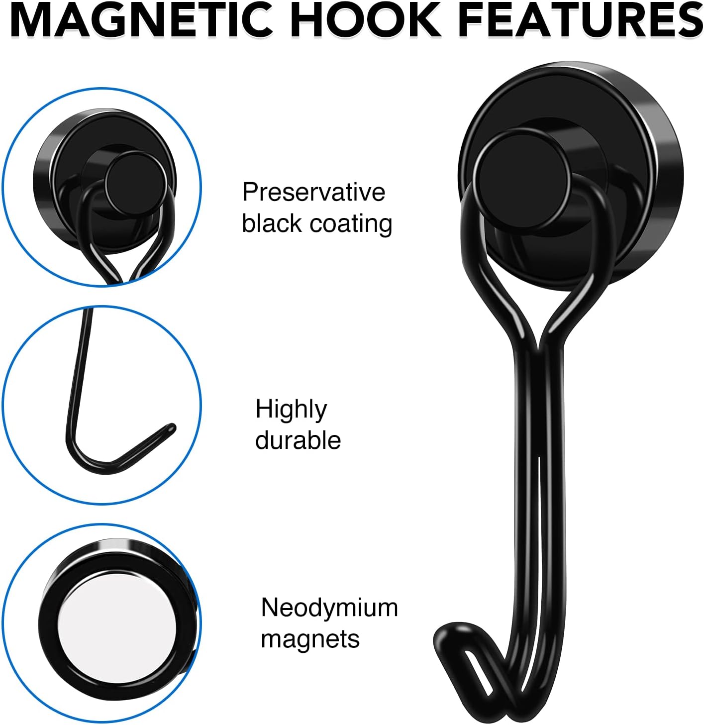 LOVIMAG Hooks, 30lbs+ Magnetic Magnet Hook 2025 Cruise Cabin Ship Essentials Heavy Duty Strong Refrigerator Fridge Hanging for Classroom Beach Vacation Kitchen Grills Home Mug Hanger (12 Pack), Black