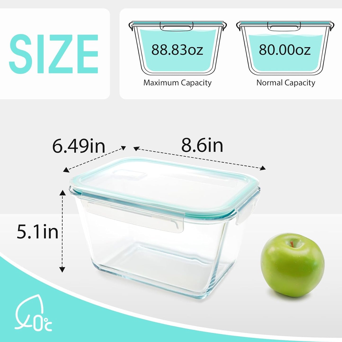 NUTRIUPS 2.6 L Large Glass Food Storage Containers, 9×6×5in Deep Rectangular Meal Prep Containers, Glass Microwave Bowls with Lids