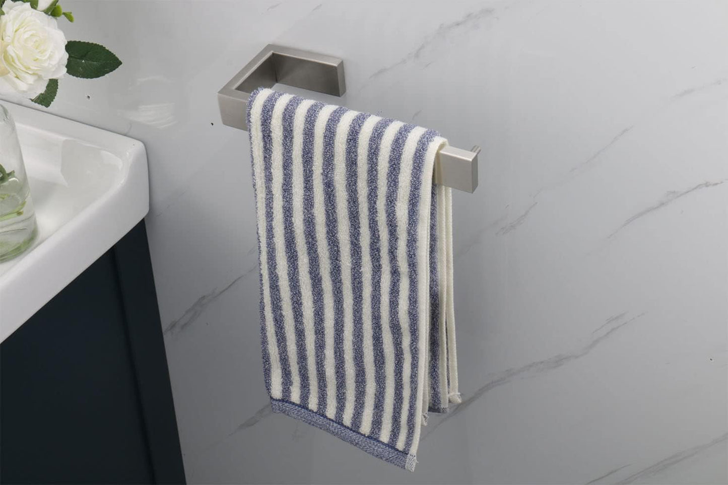 TocTen Hand Towel Holder/Towel Ring - Thicken SUS304 Stainless Steel Bathroom Hand Towel Hanger, 9 Inch Heavy Duty Wall Mounted Towel Rack, Square Hand Towel Bar for Bathroom (Brush, 2 PCS 9 in)