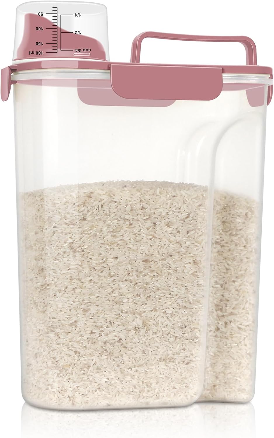 Rice Storage Container, Cereal Containers Storage, Dry Food Airtight Dispenser BPA Free, Clear Plastic Kitchen and Pantry Organization Bin (1, Rose pink, 5.28Qt)