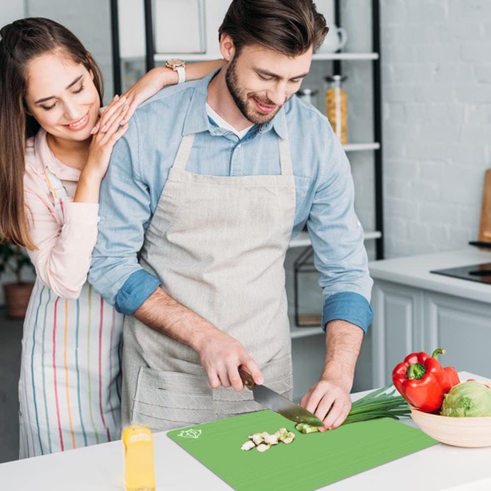 ZVP Plastic Cutting Board for Kitchen Set of 5, Flexible Cutting Mats with Food Icon, Gradient Color Chopping Boards, BPA Free, Non Slip, Dishwasher Safe, 15×12 IN,Green Multi-Color
