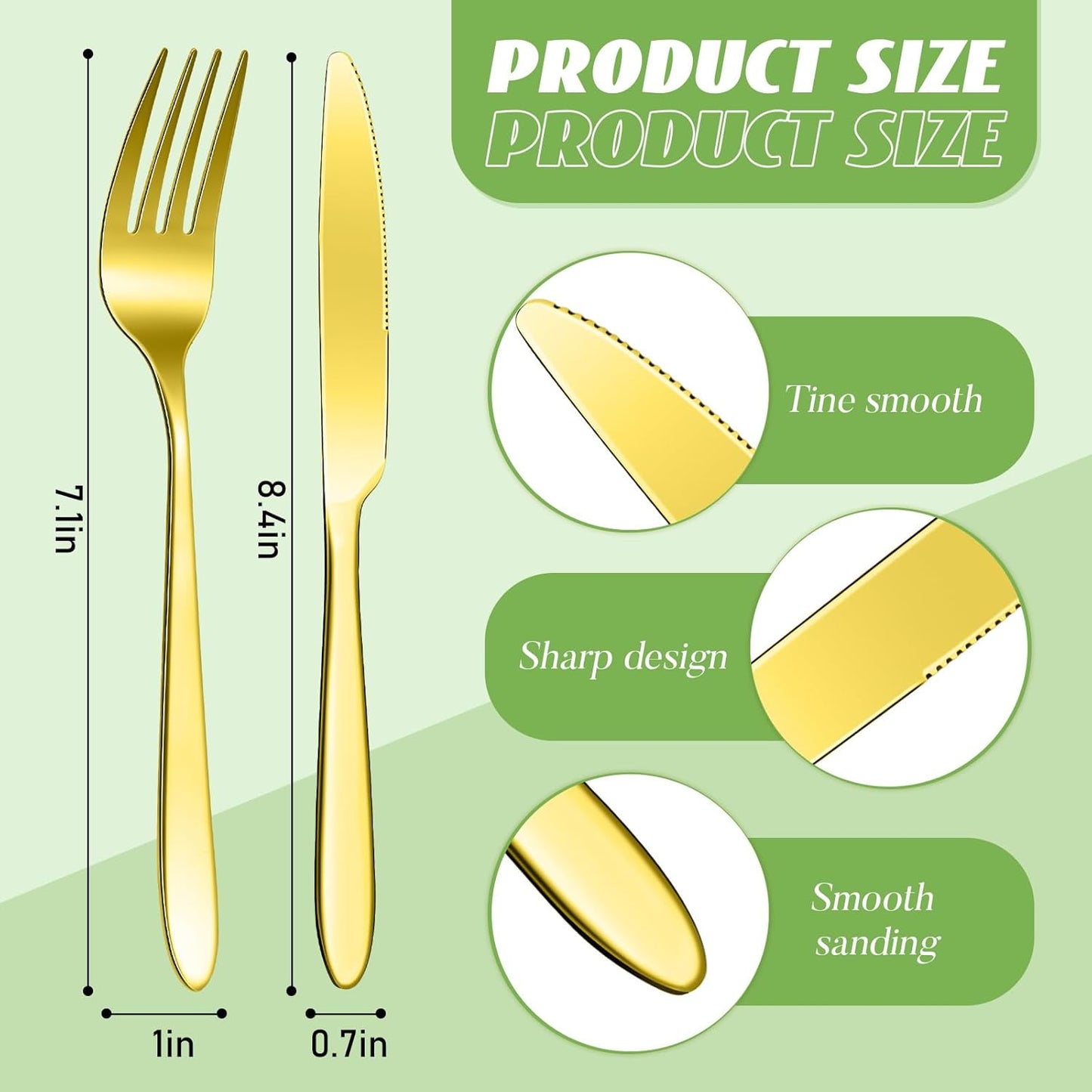 Nuenen 100 Pieces Stainless Steel forks and knives Dinner Flatware Set Tableware Cutlery for Butter Kitchen Restaurant, Dishwasher Safe(Gold,8.4 Inches, 7.1 Inches)