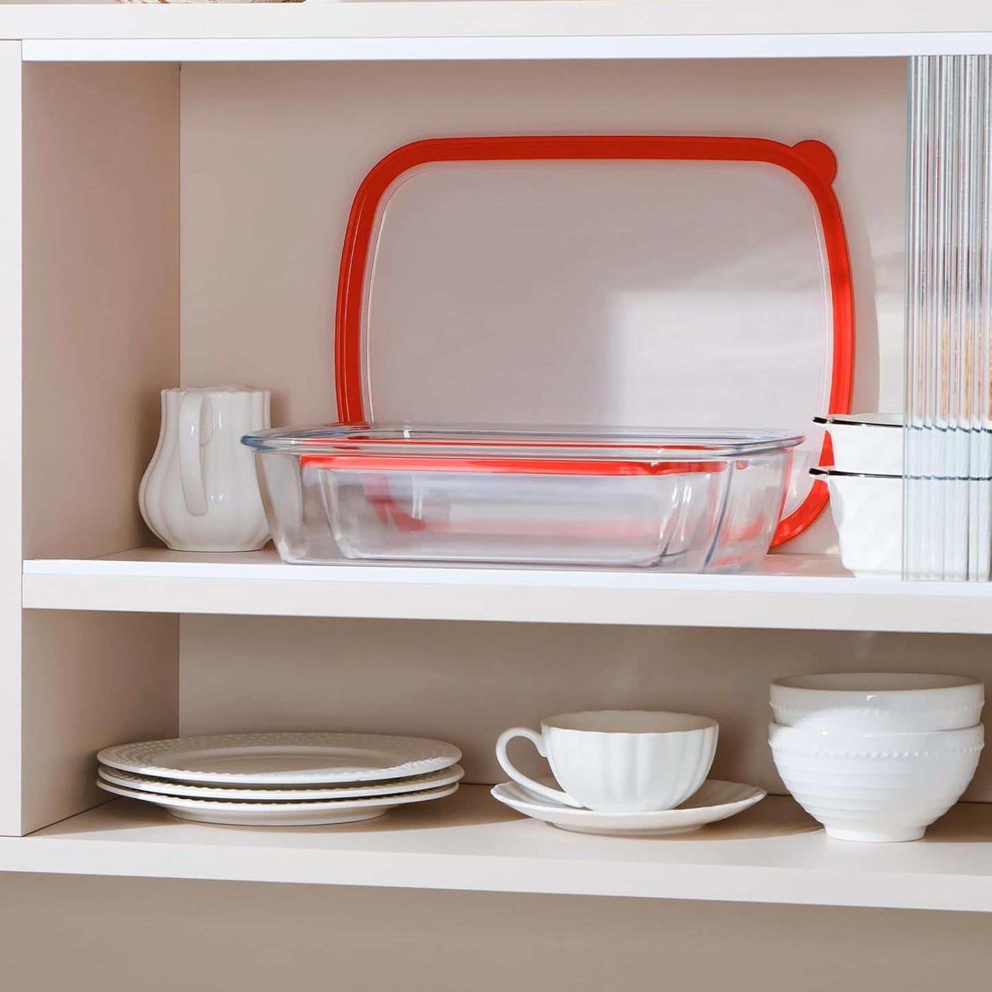 NUTRIUPS 2-Piece 9x11 & 9x6 Rectangular Glass Baking Dish with Lid Set, Deep Baking Pan, Oven Dishwasher and Microwave Safe (Tempered Glass, 1.3 QT, 3.2 QT)