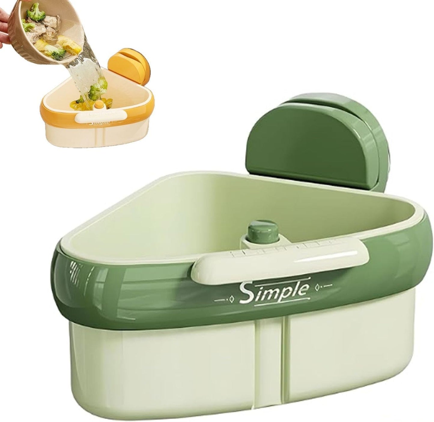 Suction Cup Sink Corner Rack, Curetoaway Corner Sink Strainer, Sink Trash Catcher, Plastic Triangular Baskets Corner Hanging, Rust Resistant, for Kitchen Food Waste (1Pcs Green)